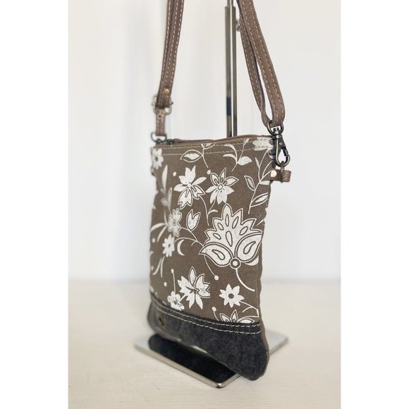 Floral Print Upcycled Canvas and Leather Crossbody Bag - Picture 9 of 9